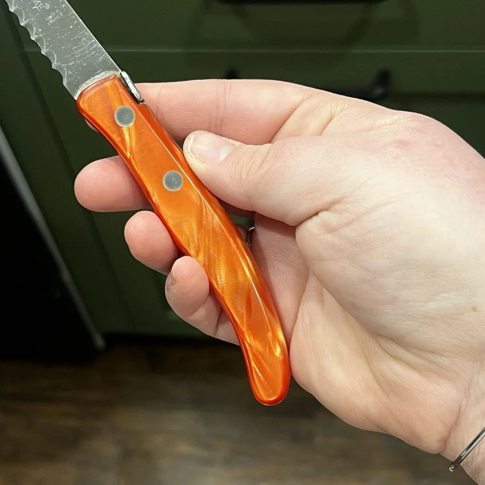 Claude Dozorme Laguiole Serrated Kitchen Knife Orange Handle Stainless‎ France